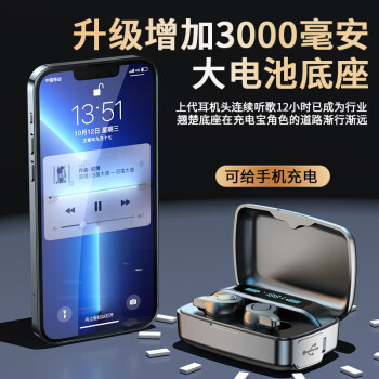 RIKYA2023年新款無線藍牙耳機高音質入耳式大電量超長待機續(xù)航運動適用于蘋果華為VIVOOPPO 黑色標配 石墨烯振膜 雙硅麥克風 黑色